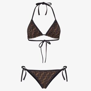 Fendi Bikini Swimsuit Set In Brown Monogram Lycra - Women's Size EU/IT 40